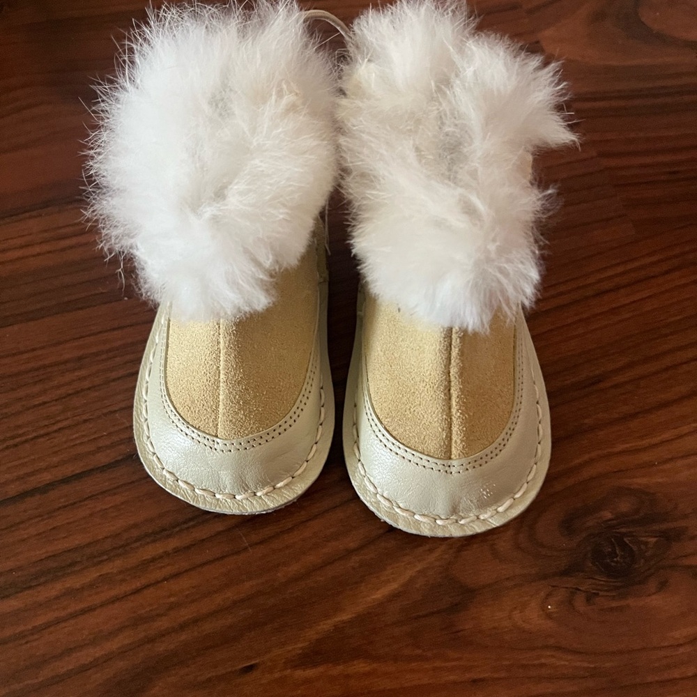 Cozy Tan and White Baby Booties